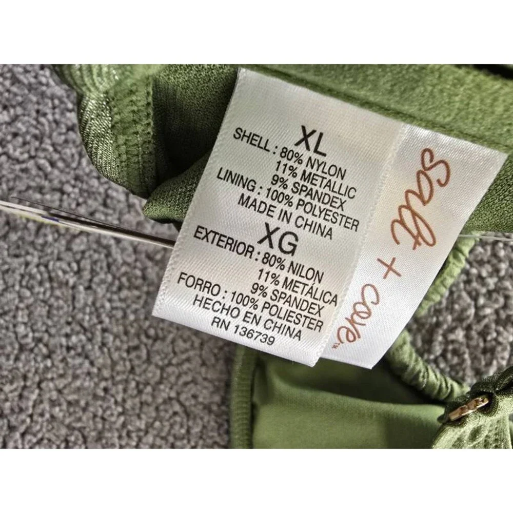 Salt + Cove Solid Lurex Twist-Front Bralette Bikini Women's XL Olive Hook Back